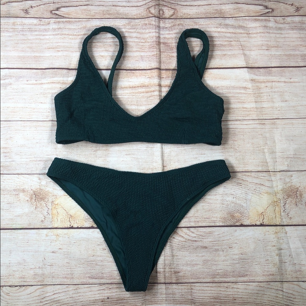 TJ Swim Forest Green Textured Bikini Set - Women Swim